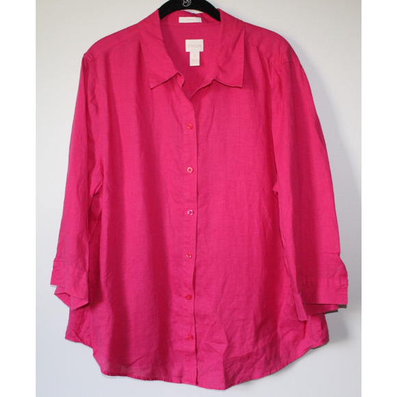 Chico's 100% Linen No Iron Button Up Shirt Pink Women's Size 3 XL 16 Lagonlook - Picture 4 of 16